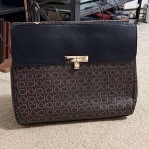 Calvin Klein Black and Brown Monogram Shoulder Bag